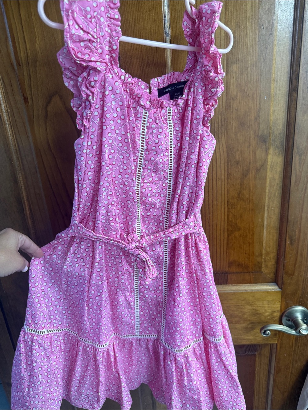 French Connection Pink Ruffle Sundress with Eyelet Trim